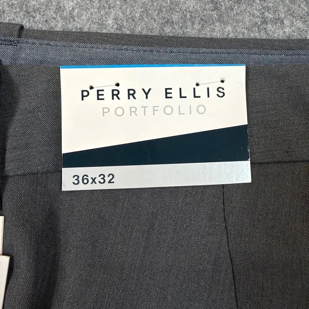Perry Ellis Portfolio Mens Modern Fit Dress Pants 36x32 Smoke Grey Non Iron NWT